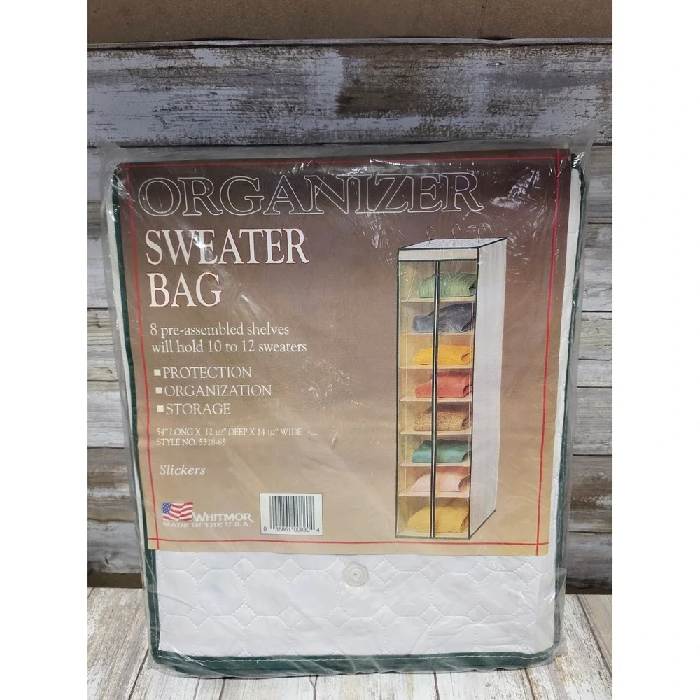 Whitmor Hanging Sweater Bag Organizer 8 Shelf Closet Storage White Green 5318-65
